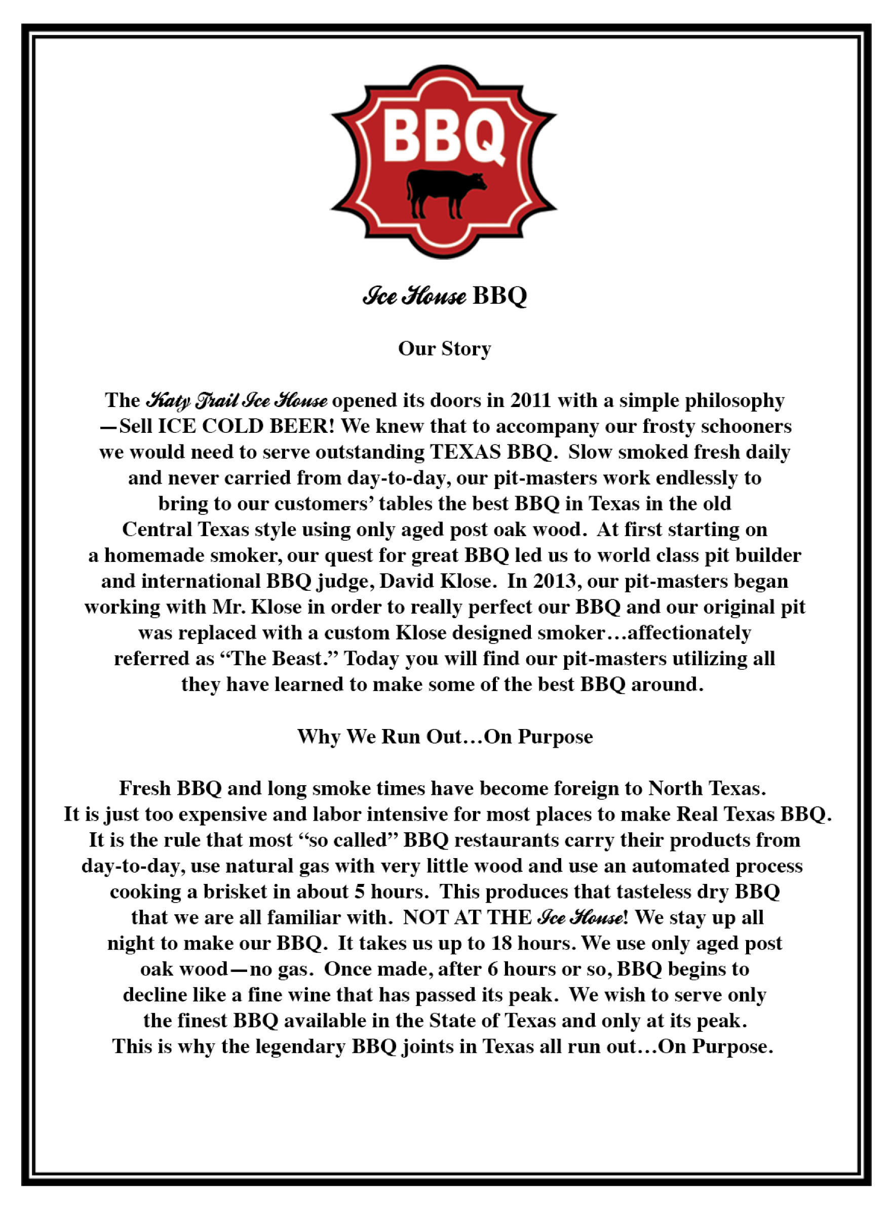 Katy Trail Outpost BBQ History