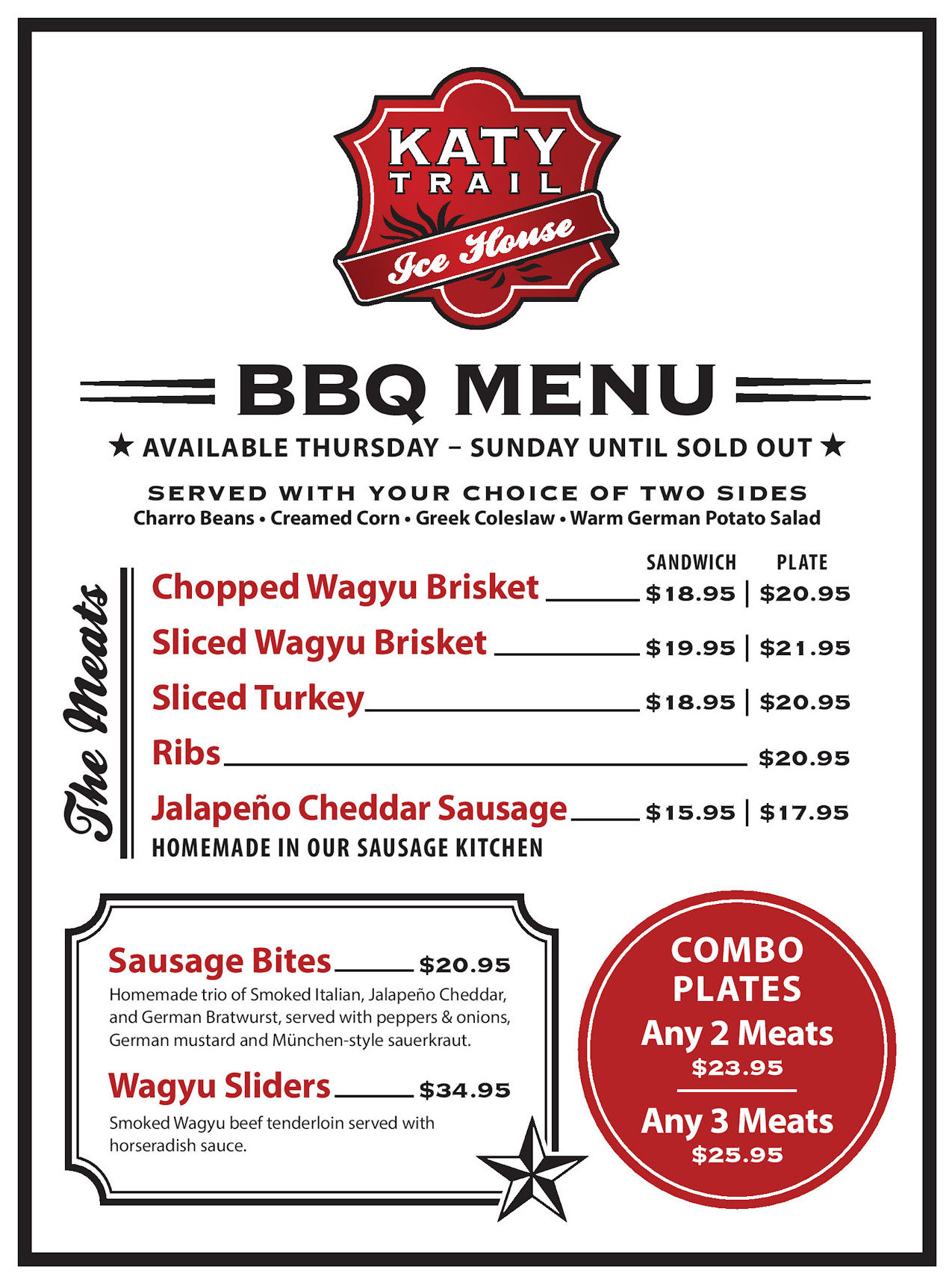 Katy Trail Outpost Menu